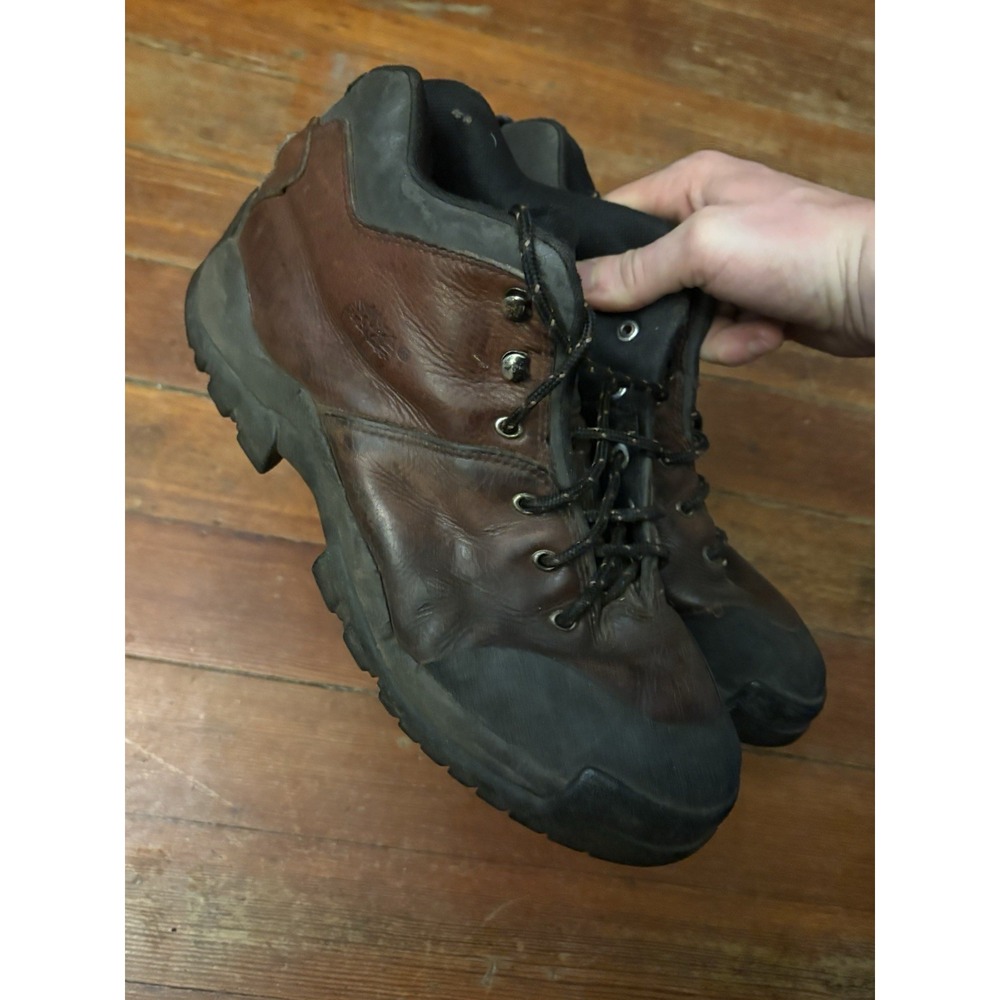 Timberland Mens Brown Black Leather Boots Man made Lining Sole US Size 11.5 M